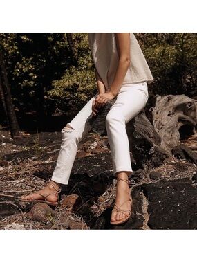 Madewell Desert Alabaster Braided-Strap Lace-Up Slide Sandals